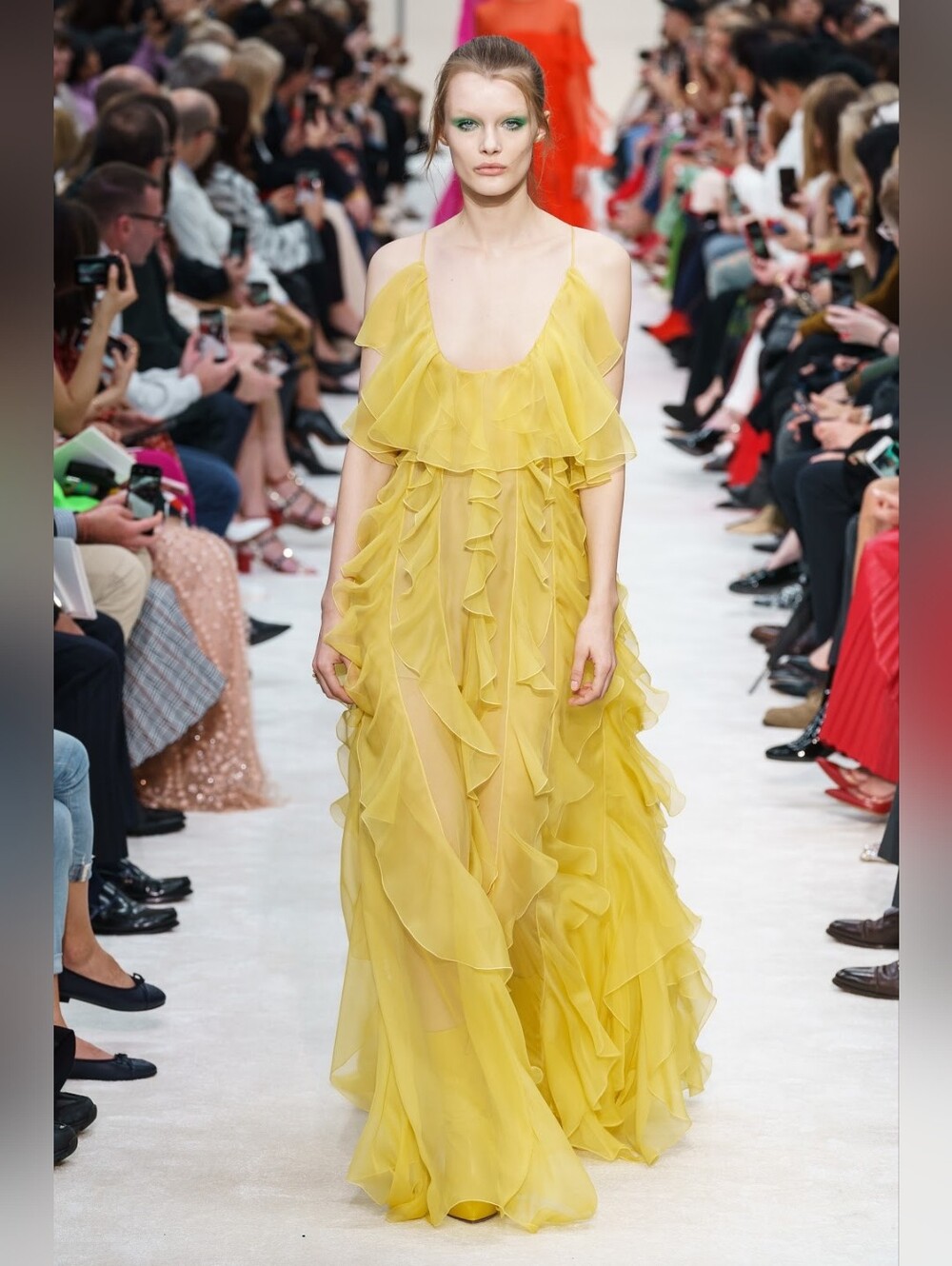 Valentino Open Back Ruffled Silk Organza Grown In Yellow